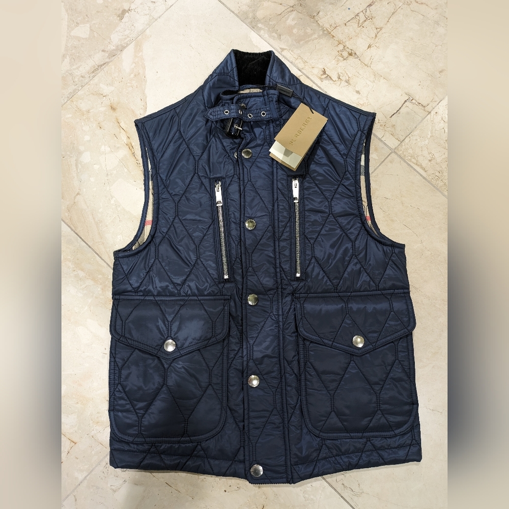 Navy Burberry Quilted Puffer Vest